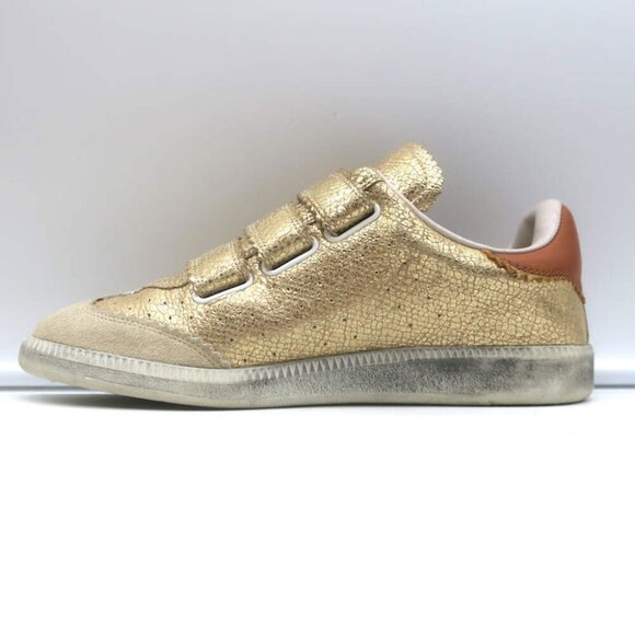 Isabel Marant Beth Lightning Bolt Sneakers Gold Metallic Cracked Leather Size 37 - Picture 8 of 13